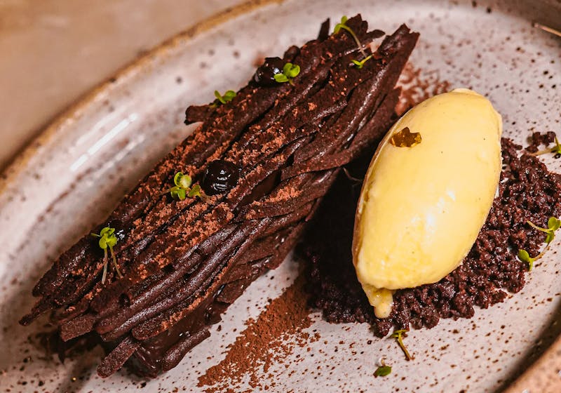 Chocolate lava cake with vanilla ice cream