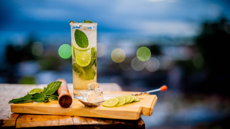 Fresh lemonade with ice and mint